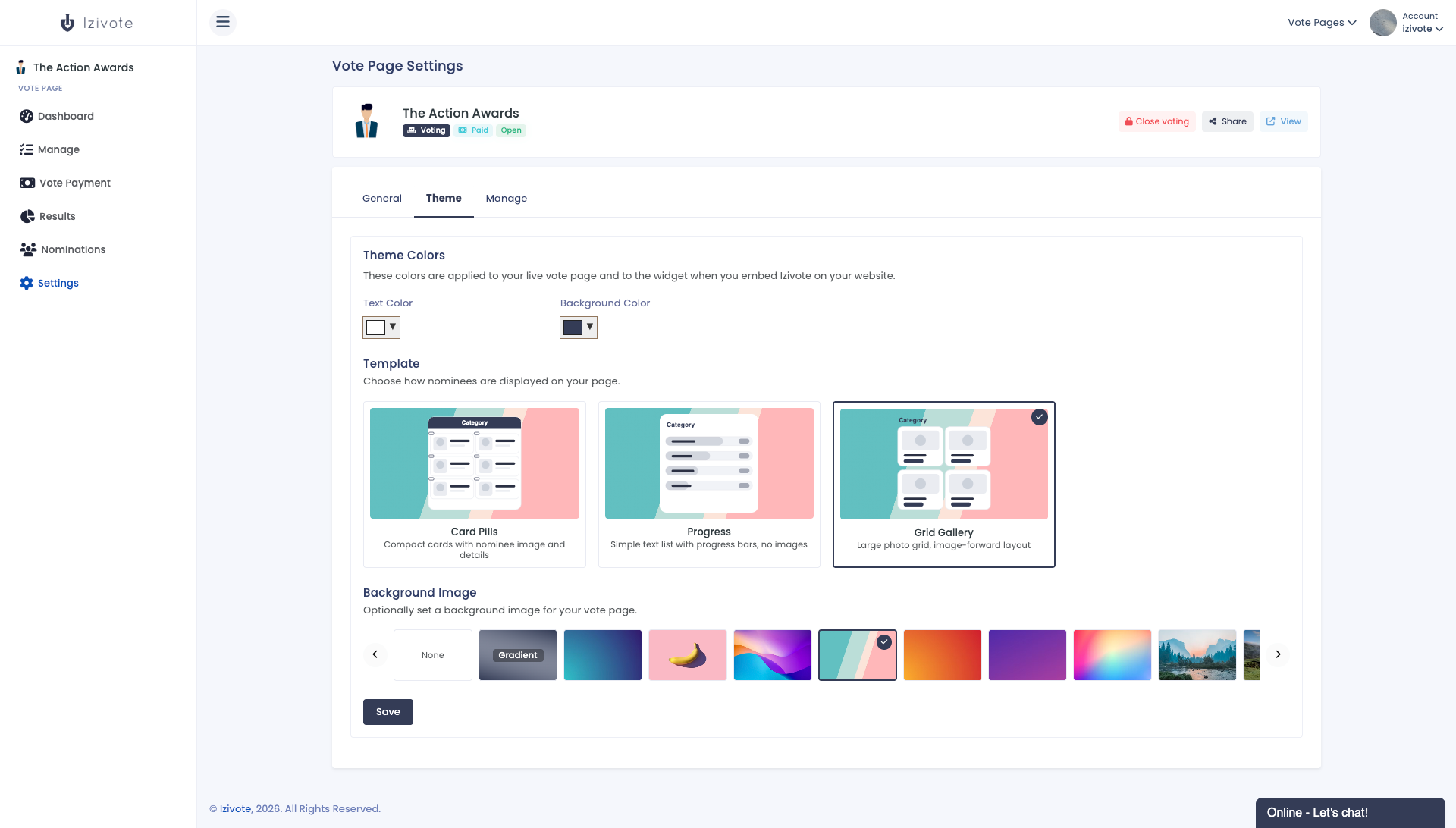 Customise Theme in Settings page