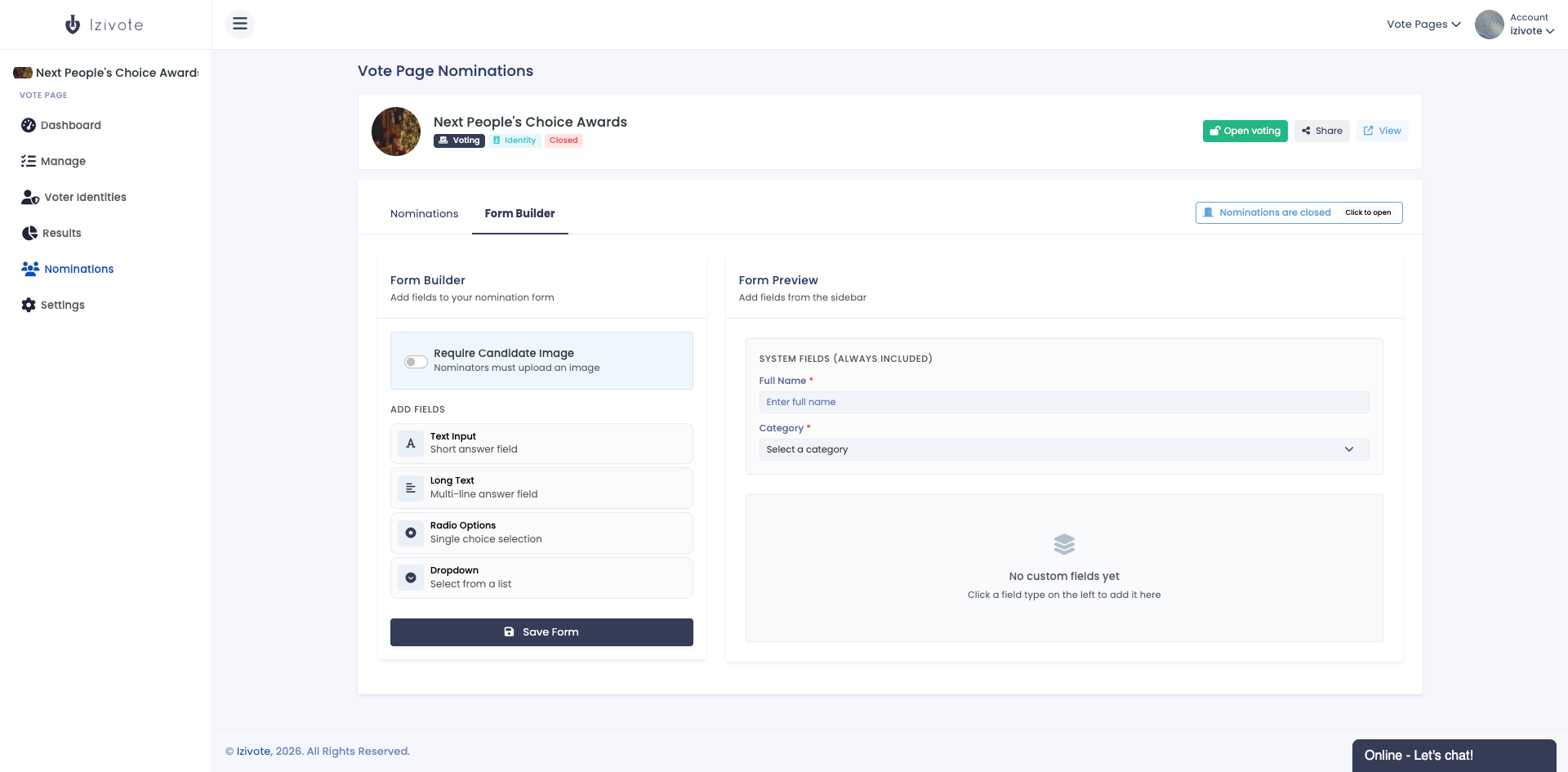 The nomination Form Builder