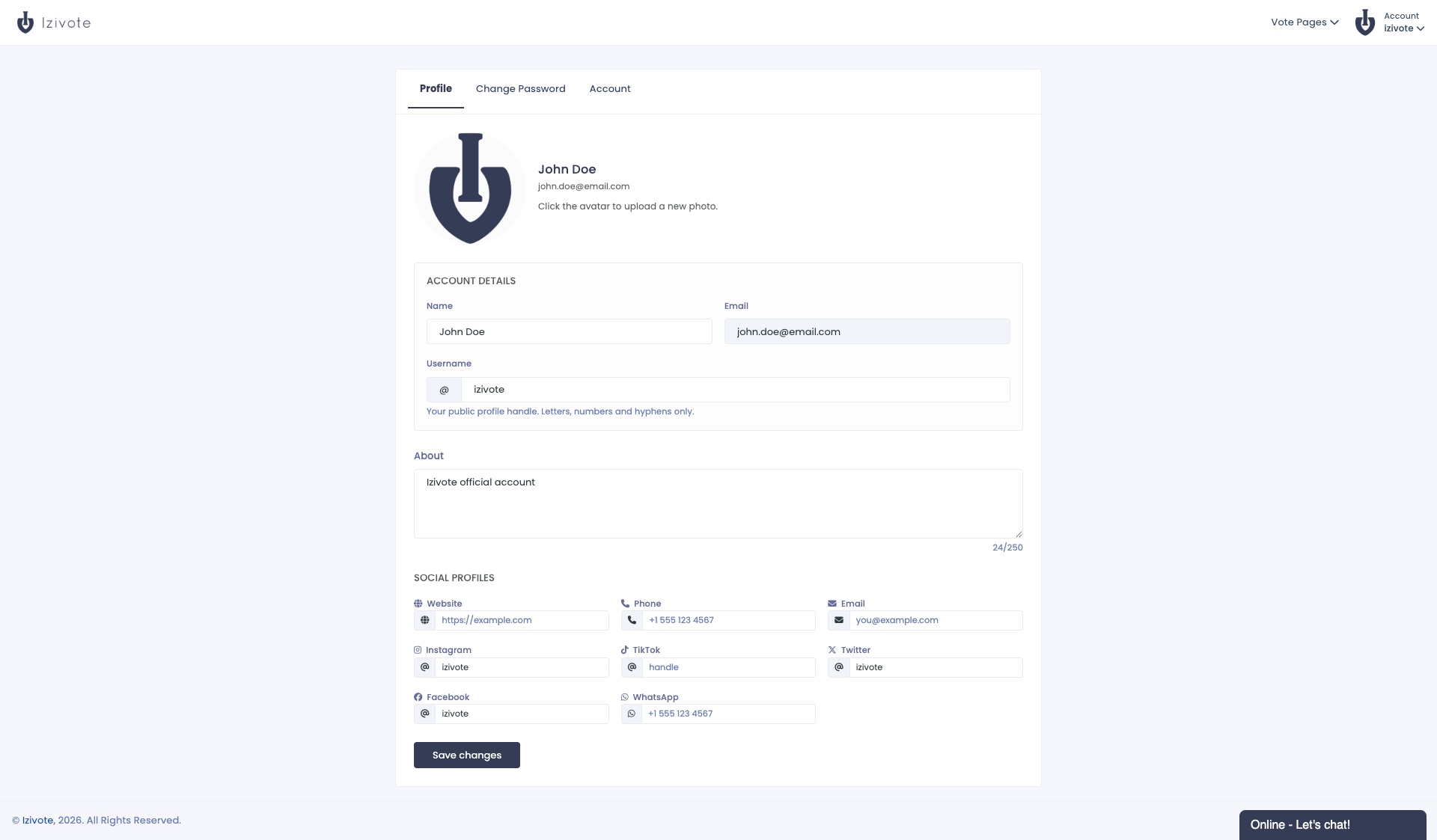 The Profile page